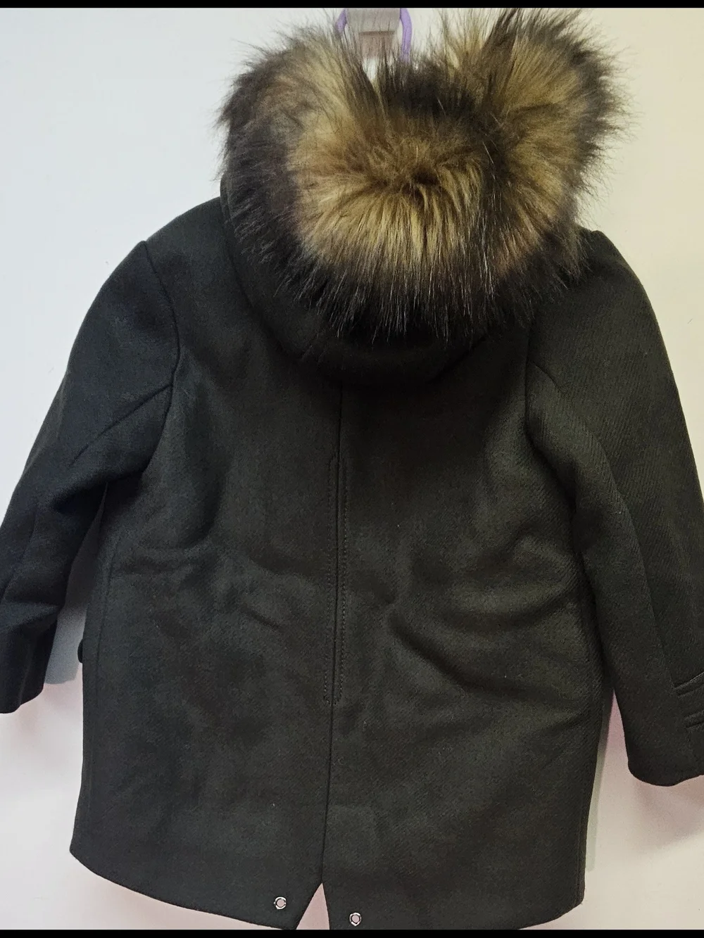 Zara Kids Dark Olive Green Pea Coat with Faux Fur Trim